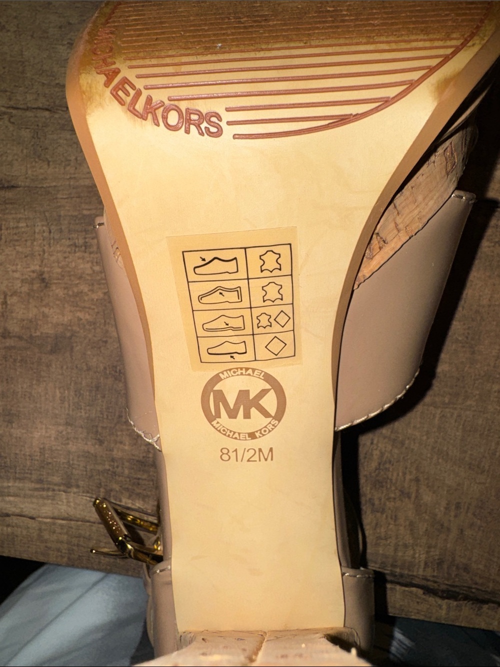 Michael Kors Patent Leather Cork Platform Block Heel Sandals Women’s 8.5M Nude - Picture 3 of 7